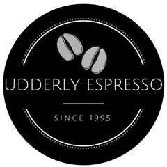 Udderly Espresso, Since 1995, logo